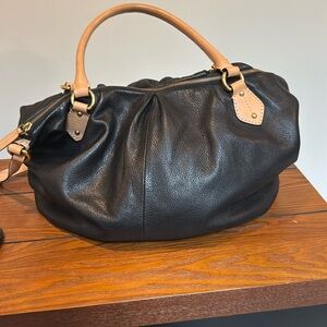 Crew Vintage 1990s Soft Black Leather Shoulder Crossbody Tote Bag